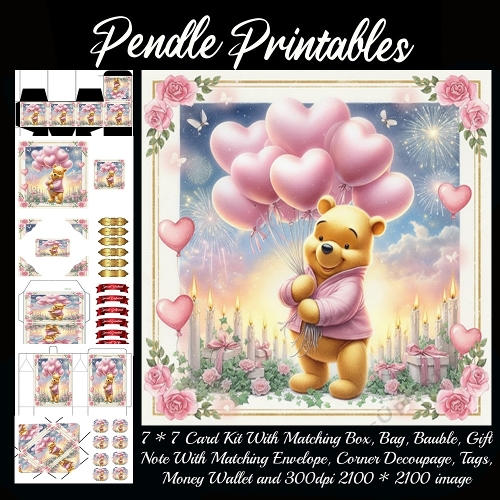 Pink Valentines Bear 20. Full kit, card, box, bag, tag, money wallet and more