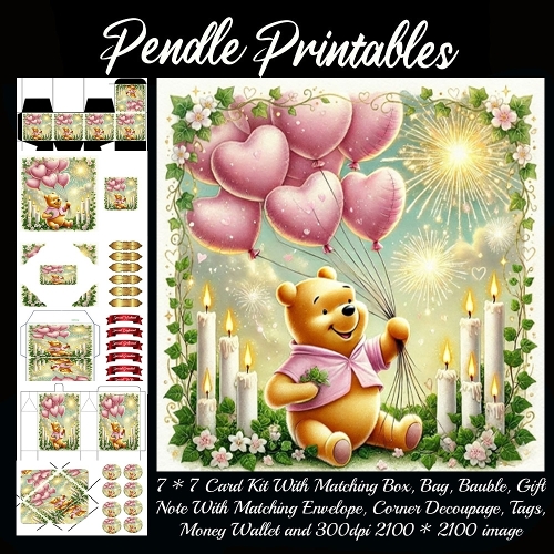Pink Valentines Bear 21. Full kit, card, box, bag, tag, money wallet and more