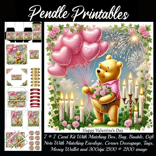 Pink Valentines Bear 22. Full kit, card, box, bag, tag, money wallet and more