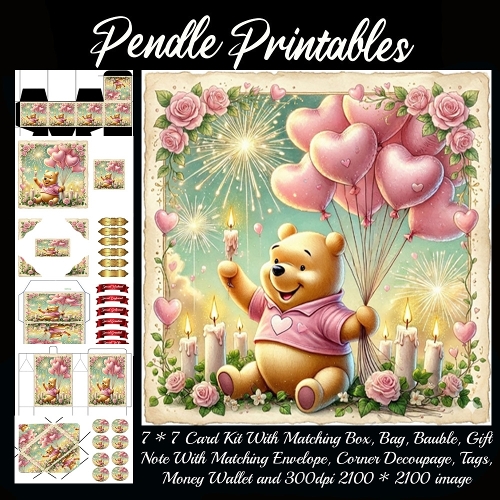 Pink Valentines Bear 23. Full kit, card, box, bag, tag, money wallet and more