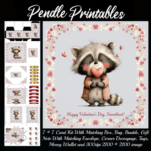 Happy valentines day. Full kit, card, box, bag, tag, money wallet and more