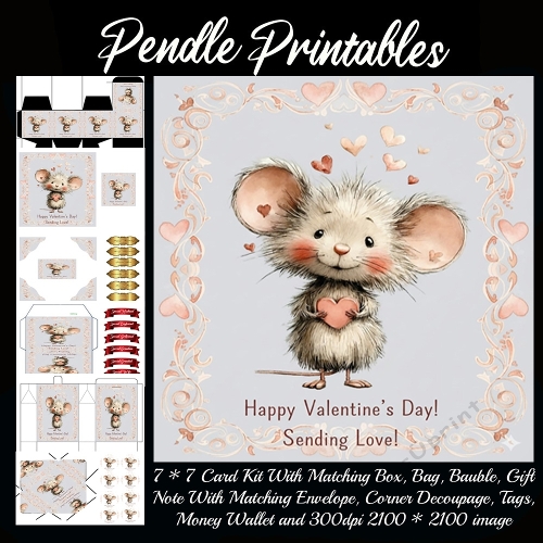 Happy valentines. Full kit, card, box, bag, tag, money wallet and more