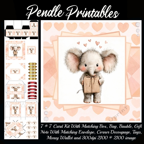 NEW POEM CARD . Cute Elephant. Full 9 piece matching kit