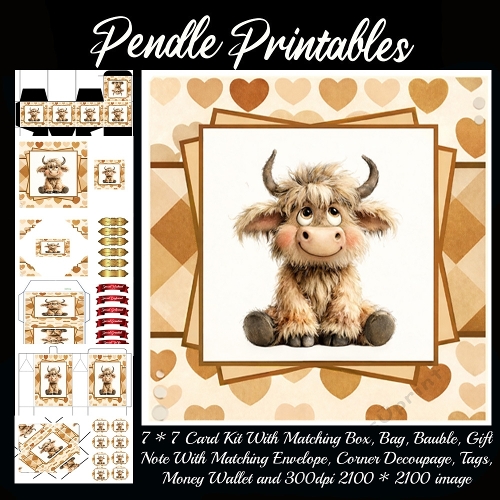 NEW POEM CARD . Cute Cow. Full 9 piece matching kit