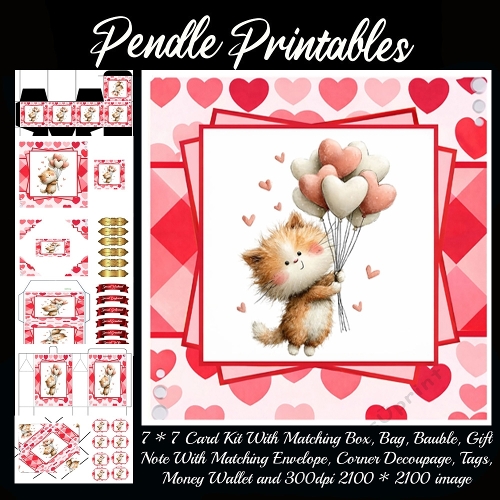 NEW POEM CARD . Balloon Cat. Full 9 piece matching kit