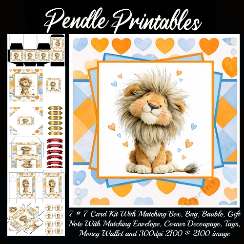 NEW POEM CARD . Cute Lion. Full 9 piece matching kit