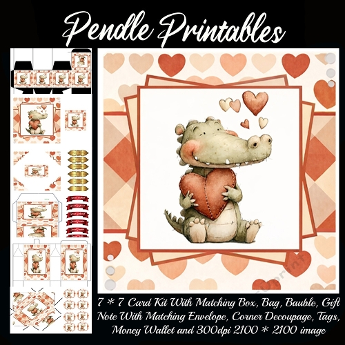 NEW POEM CARD . Crafty Croc. Full 9 piece matching kit