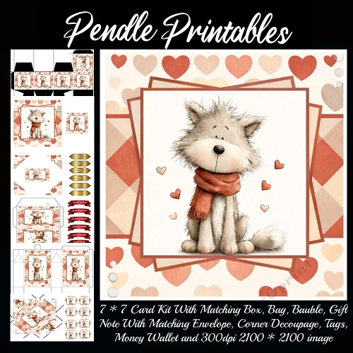 NEW POEM CARD . Cute Puppy. Full 9 piece matching kit