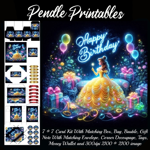 A Sparkling Golden Princess Making A Magical Wish Amidst Glowing Gifts. Card, Giftbag, Money wallet, Tag, Bauble, Gift Card, Envelope. Large Image, Image without border.