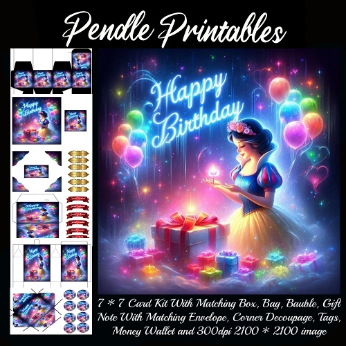 A Radiant Enchanted Princess Making A Magical Sparking Birthday Wish. Card, Giftbag, Money wallet, Tag, Bauble, Gift Card, Envelope. Large Image, Image without border.