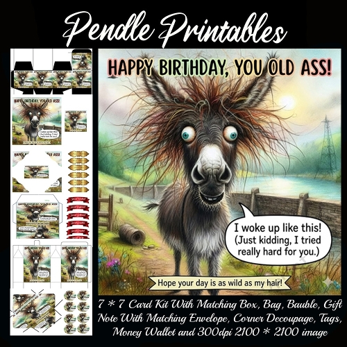 Happy Birthday you old ass. Card, Giftbag, Money wallet, Tag, Bauble, Gift Card, Envelope. Large Image, Image without border.