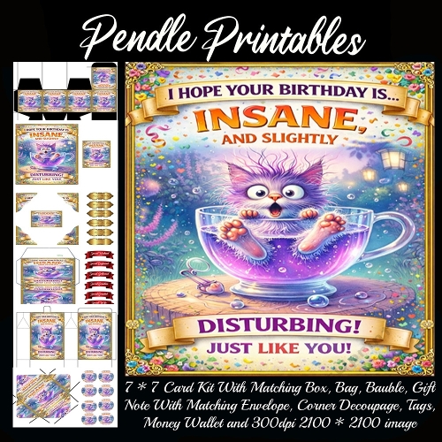 cup1418708_2229 - Insane and unhinged. Card, Giftbag, Money wallet, Tag, Bauble, Gift Card, Envelope. Large Image, Image without border.