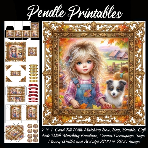 Golden autumn moments with a sweet fluffy puppy . Card, Giftbag, Money wallet, Tag, Bauble, Gift Card, Envelope. Large Image, Image without border.
