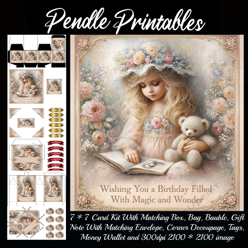 Wishing you a birthday filles with magic . Card, Giftbag, Money wallet, Tag, Bauble, Gift Card, Envelope. Large Image, Image without border.