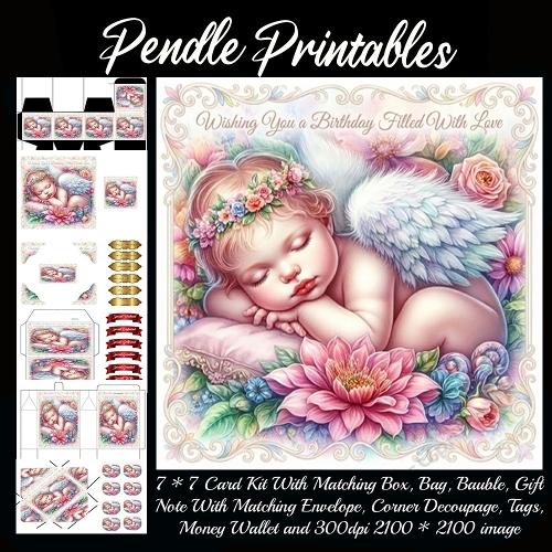 Wishing you a birthday filled with love. Card, Giftbag, Money wallet, Tag, Bauble, Gift Card, Envelope. Large Image, Image without border.