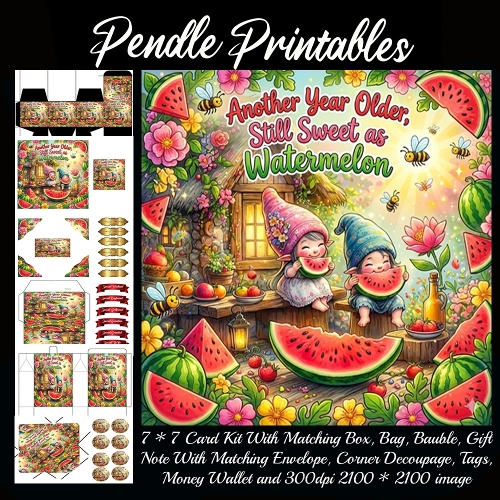 Another year older Card, Giftbag, Money wallet, Tag, Bauble, Gift Card, Envelope. Large Image, Image without border.