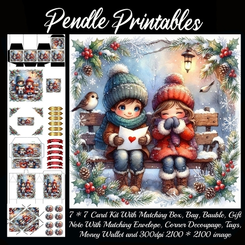 A Snowy Valentines, Giftbag, Money wallet, Tag, Bauble, Gift Card, Envelope. Large Image, Image without border.