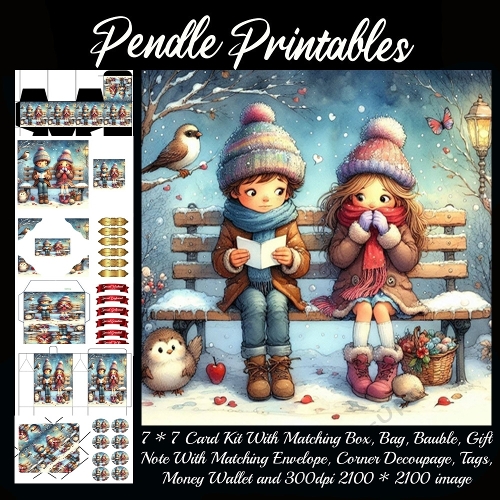 A Snowy Valentines 2, Giftbag, Money wallet, Tag, Bauble, Gift Card, Envelope. Large Image, Image without border.