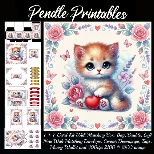 A Purrfect Valentine, Giftbag, Money wallet, Tag, Bauble, Gift Card, Envelope. Large Image, Image without border.