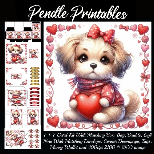 Valentines Cute Puppy, Giftbag, Money wallet, Tag, Bauble, Gift Card, Envelope. Large Image, Image without border.