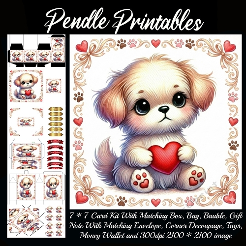 Valentines Cute Puppy 2, Giftbag, Money wallet, Tag, Bauble, Gift Card, Envelope. Large Image, Image without border.
