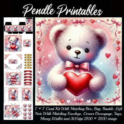 Valentines Cute Teddy, Giftbag, Money wallet, Tag, Bauble, Gift Card, Envelope. Large Image, Image without border.
