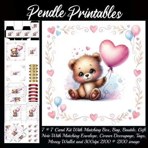 Valentines Cute Teddy 2, Giftbag, Money wallet, Tag, Bauble, Gift Card, Envelope. Large Image, Image without border.