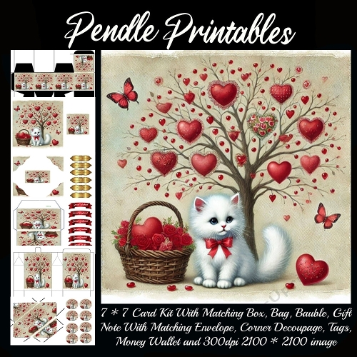 Valentines Tree Of Love With White Cat
