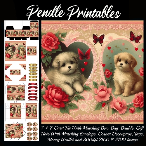 Valentines Puppies & Lace Vintage Style