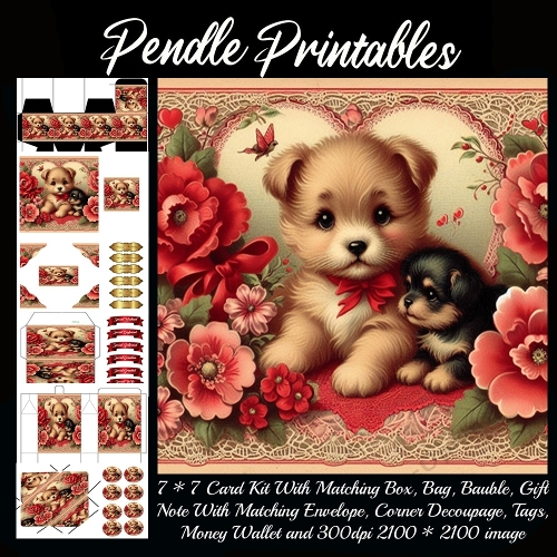 Valentines Puppies & Lace 2 Vintage Style