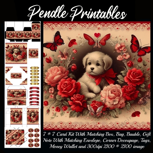 Valentines Puppies & Lace 3 Vintage Style