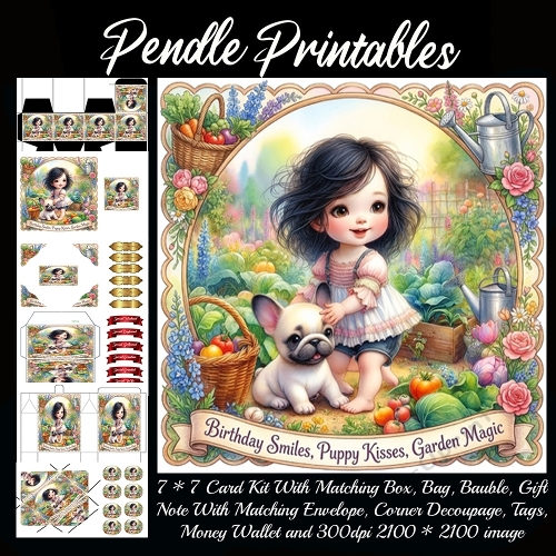 Birthday Smiles ,Puppy Kisses. Gift bag, Money wallet, Tag, Bauble, Gift Card, Envelope. Large Image, Image without border.