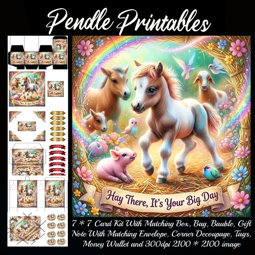 Hay There, Its Your Birthday. Gift bag, Money wallet, Tag, Bauble, Gift Card, Envelope. Large Image, Image without border.
