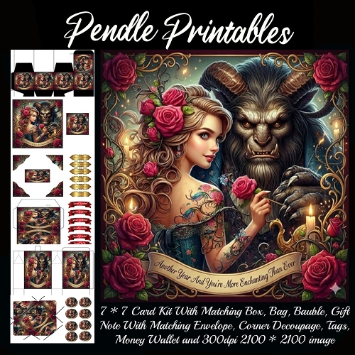 Another Year And Youre More Enchanting. Gift bag, Money wallet, Tag, Bauble, Gift Card, Envelope. Large Image, Image without border.