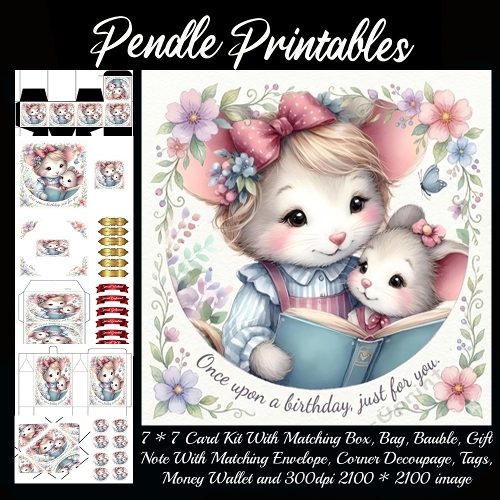 Once Upon A Birthday Just For You. Gift bag, Money wallet, Tag, Bauble, Gift Card, Envelope. Large Image, Image without border.