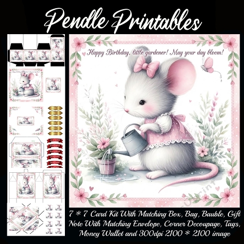 Happy birthday little gardener. Gift bag, Money wallet, Tag, Bauble, Gift Card, Envelope. Large Image, Image without border.