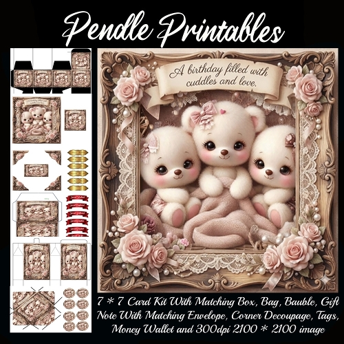 A birthday filled with love cuddles and love . Gift bag, Money wallet, Tag, Bauble, Gift Card, Envelope. Large Image, Image without border.