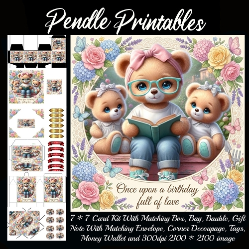 Once upon a birthday full of love . Gift bag, Money wallet, Tag, Bauble, Gift Card, Envelope. Large Image, Image without border.