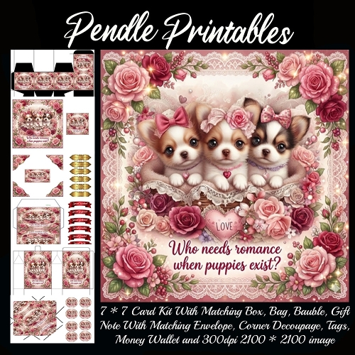 Who needs romance when puppies exist . Gift bag, Money wallet, Tag, Bauble, Gift Card, Envelope. Large Image, Image without border.