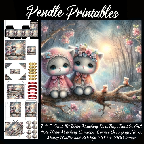 Perfect Pair Kittens Gift bag, Money wallet, Tag, Bauble, Gift Card, Envelope.