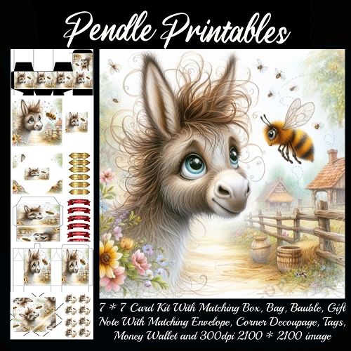 Cute Donkey & Bee Gift bag, Money wallet, Tag, Bauble, Gift Card, Envelope.