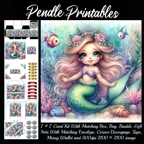 Beautiful Mermaid 2 Gift bag, Money wallet, Tag, Bauble, Gift Card, Envelope.