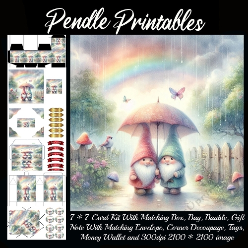 Gnomes Rainy Day Outing Gift bag, Money wallet, Tag, Bauble, Gift Card, Envelope.