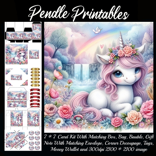 Magical Unicorn 3 Gift bag, Money wallet, Tag, Bauble, Gift Card, Envelope.