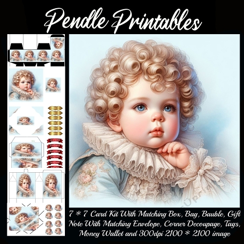 Portrait Style Baby Boy In Lace 2 Gift bag, Money wallet, Tag, Bauble, Gift Card, Envelope.