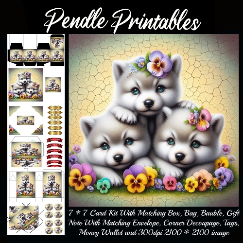 Three Cute Husky Puppies Gift bag, Money wallet, Tag, Bauble, Gift Card, Envelope.