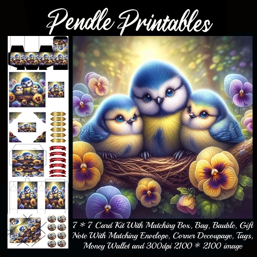 Blue Tits Amongst The Pansies