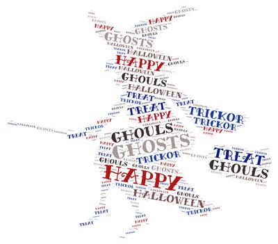 Flying Witch on Broom Word Art Image