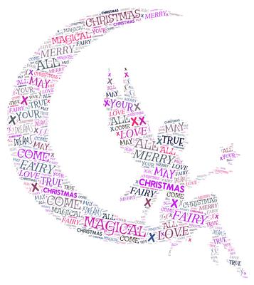 Christmas Fairy on a Moon with Love Word Art