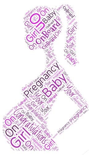 Pregnant Lady With Baby Girl Bump Word Art